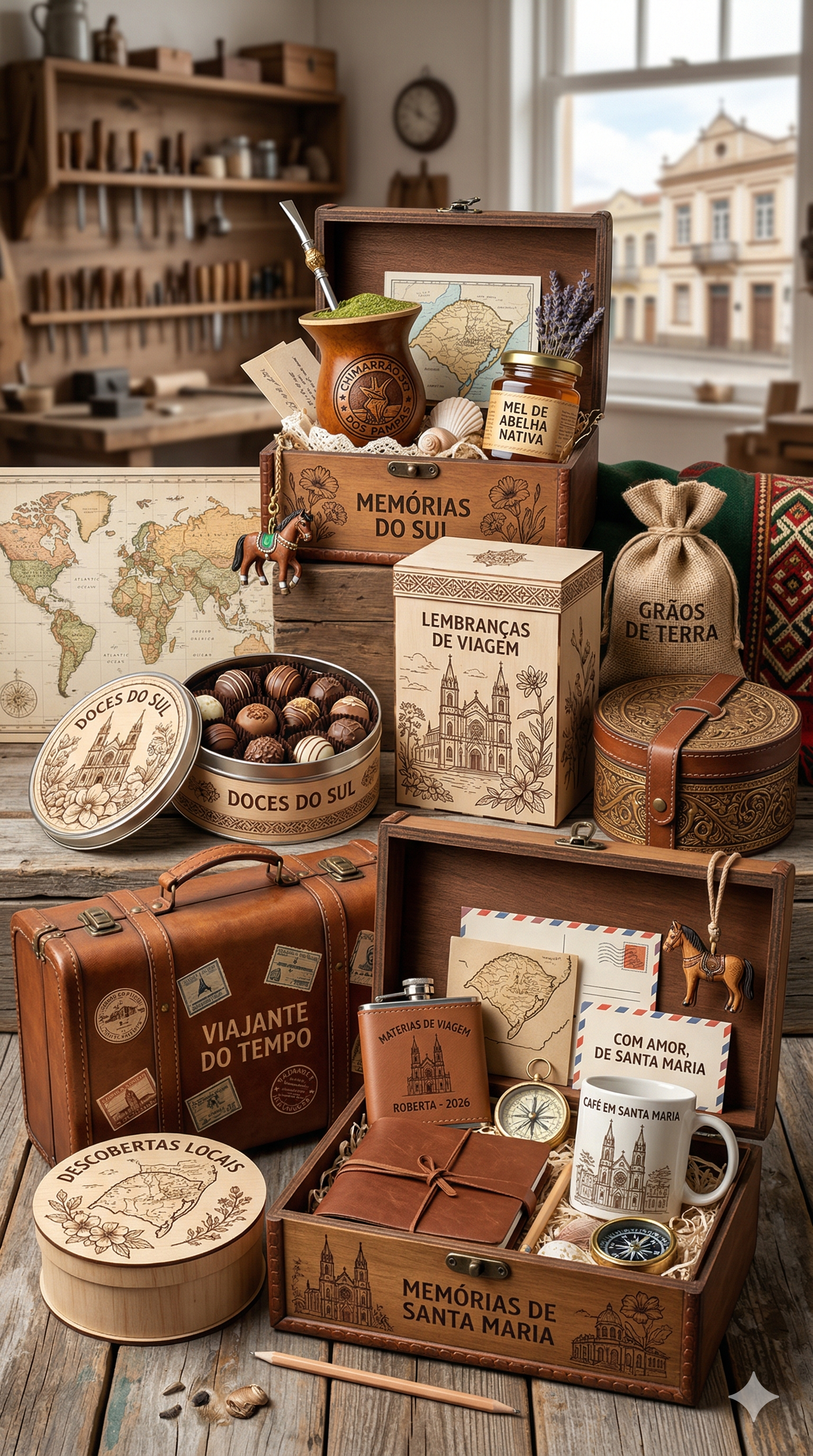 Cestas e mimos artesanais com acabamento premium e laços fita